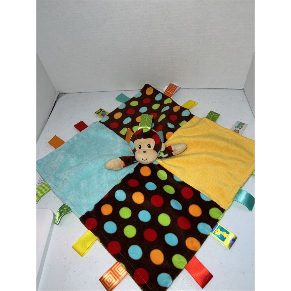 Taggies Mary Meyer Monkey Plush Dazzle Dots Baby Lovey Security Blanket Satin